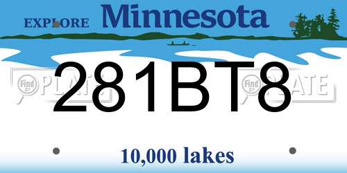 281BT8 Minnesota License Plate