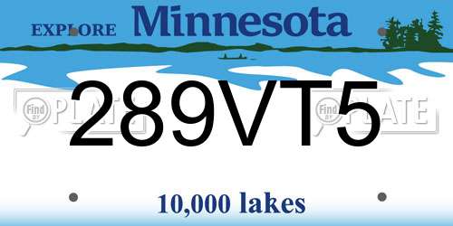 289VT5 Minnesota License Plate