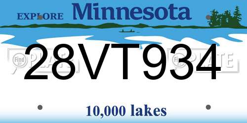 28VT934 Minnesota License Plate