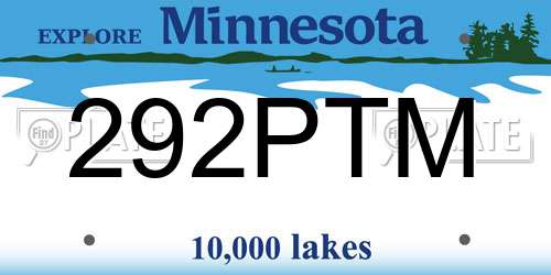 292PTM Minnesota License Plate