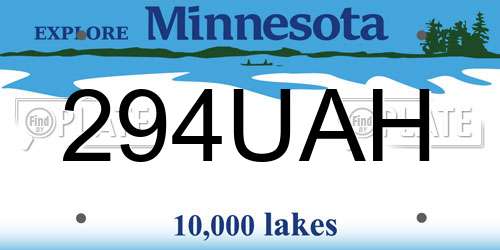 294UAH Minnesota License Plate