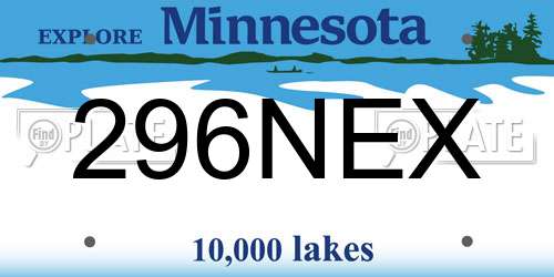 296NEX Minnesota License Plate