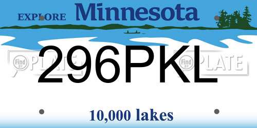 296PKL Minnesota License Plate