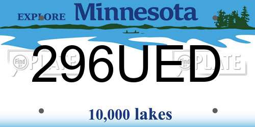 296UED Minnesota License Plate