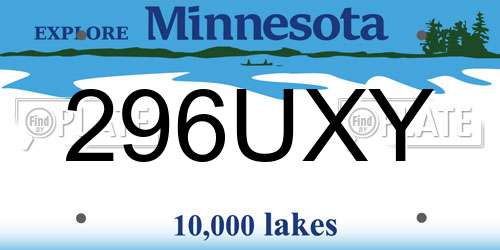 296UXY Minnesota License Plate