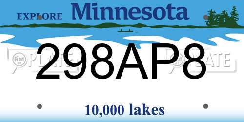 298AP8 Minnesota License Plate