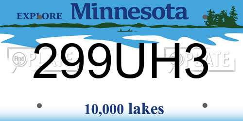 299UH3 Minnesota License Plate