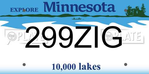 299ZIG Minnesota License Plate