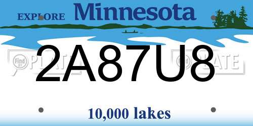 2A87U8 Minnesota License Plate