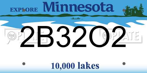 2B32O2 Minnesota License Plate