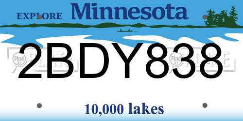 2BDY838 Minnesota License Plate