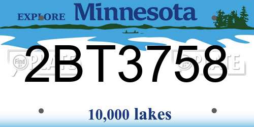 2BT3758 Minnesota License Plate