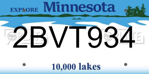 2BVT934 Minnesota License Plate