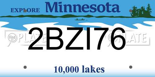 2BZI76 Minnesota License Plate