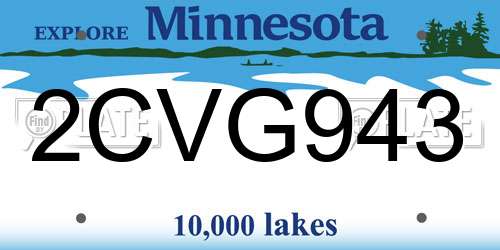 2CVG943 Minnesota License Plate