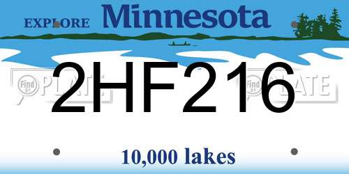 2HF216 Minnesota License Plate
