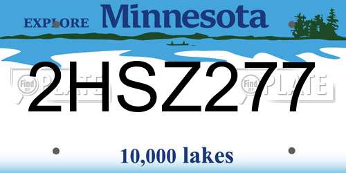 2HSZ277 Minnesota License Plate