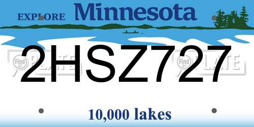 2HSZ727 Minnesota License Plate