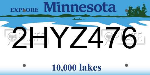 2HYZ476 Minnesota License Plate