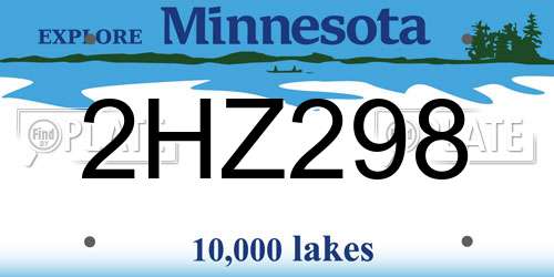 2HZ298 Minnesota License Plate
