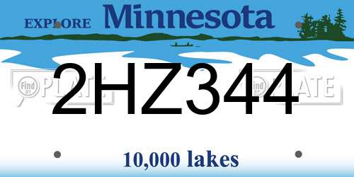 2HZ344 Minnesota License Plate