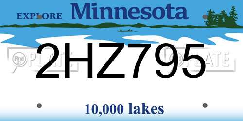 2HZ795 Minnesota License Plate