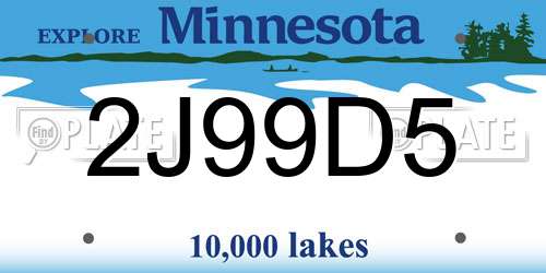 2J99D5 Minnesota License Plate