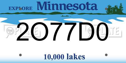 2O77D0 Minnesota License Plate