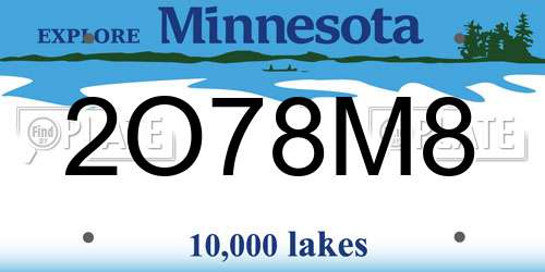 2O78M8 Minnesota License Plate