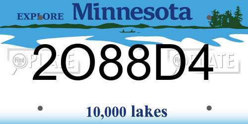 2O88D4 Minnesota License Plate