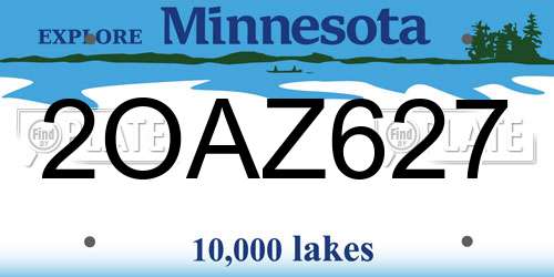 2OAZ627 Minnesota License Plate
