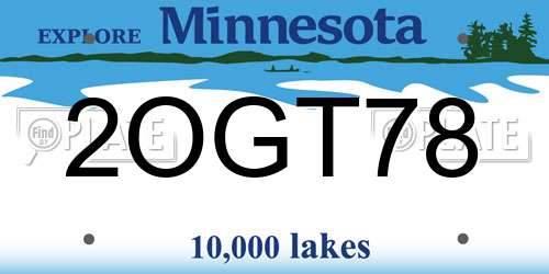 2OGT78 Minnesota License Plate