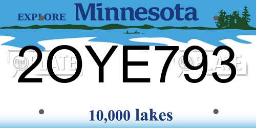 2OYE793 Minnesota License Plate