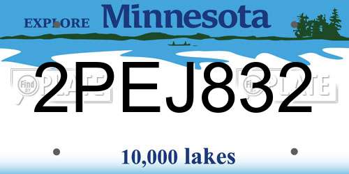 2PEJ832 Minnesota License Plate