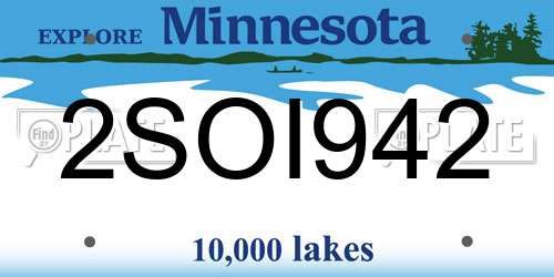2SOI942 Minnesota License Plate