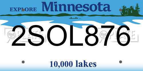 2SOL876 Minnesota License Plate