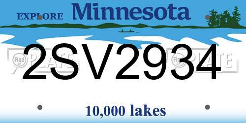 2SV2934 Minnesota License Plate