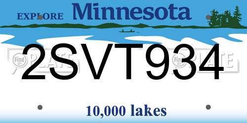 2SVT934 Minnesota License Plate