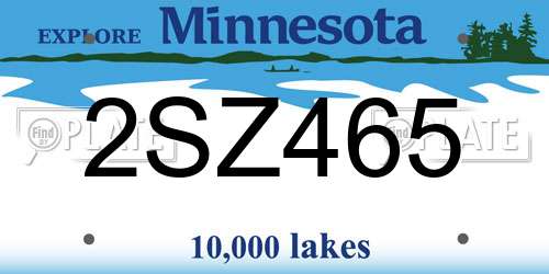 2SZ465 Minnesota License Plate