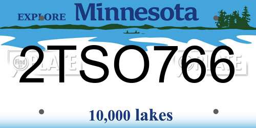 2TSO766 Minnesota License Plate