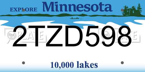 2TZD598 Minnesota License Plate