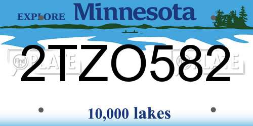 2TZO582 Minnesota License Plate