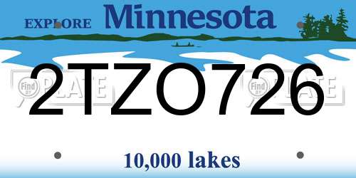 2TZO726 Minnesota License Plate