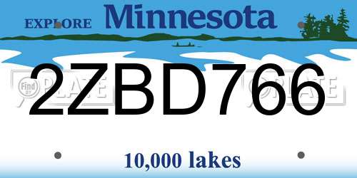 2ZBD766 Minnesota License Plate
