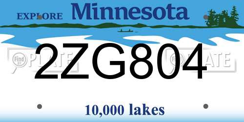 2ZG804 Minnesota License Plate
