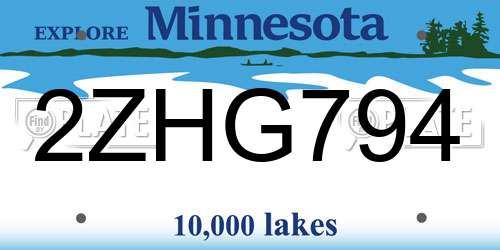 2ZHG794 Minnesota License Plate