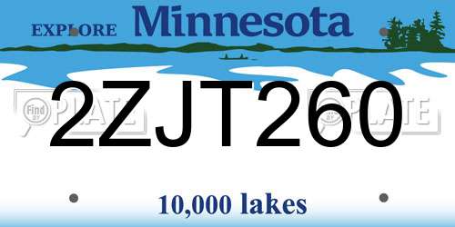 2ZJT260 Minnesota License Plate