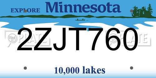 2ZJT760 Minnesota License Plate