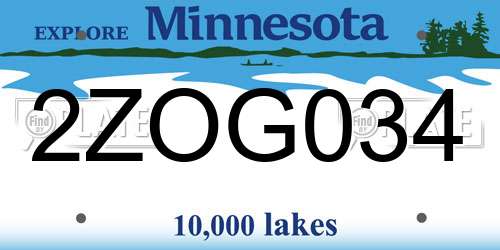 2ZOG034 Minnesota License Plate