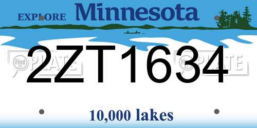 2ZT1634 Minnesota License Plate